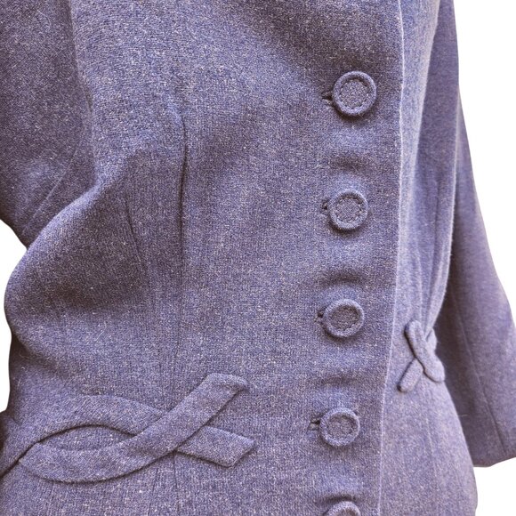 1940s Vintage Bespoke Wool Jacket L/XL Eggplant Purple Tailored Waist - Picture 10 of 13